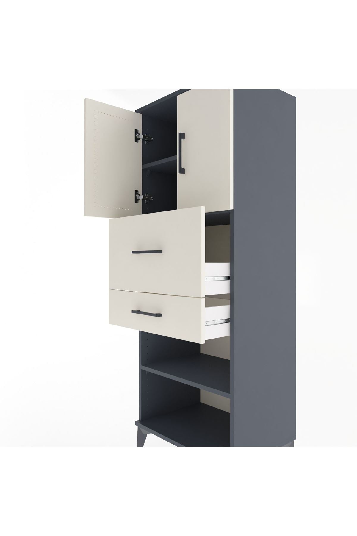 Hyperion Dolap 3 Raflı 2 Çekmeceli 2 Kapaklı 60x44x163 Antrasit-Aytaşı