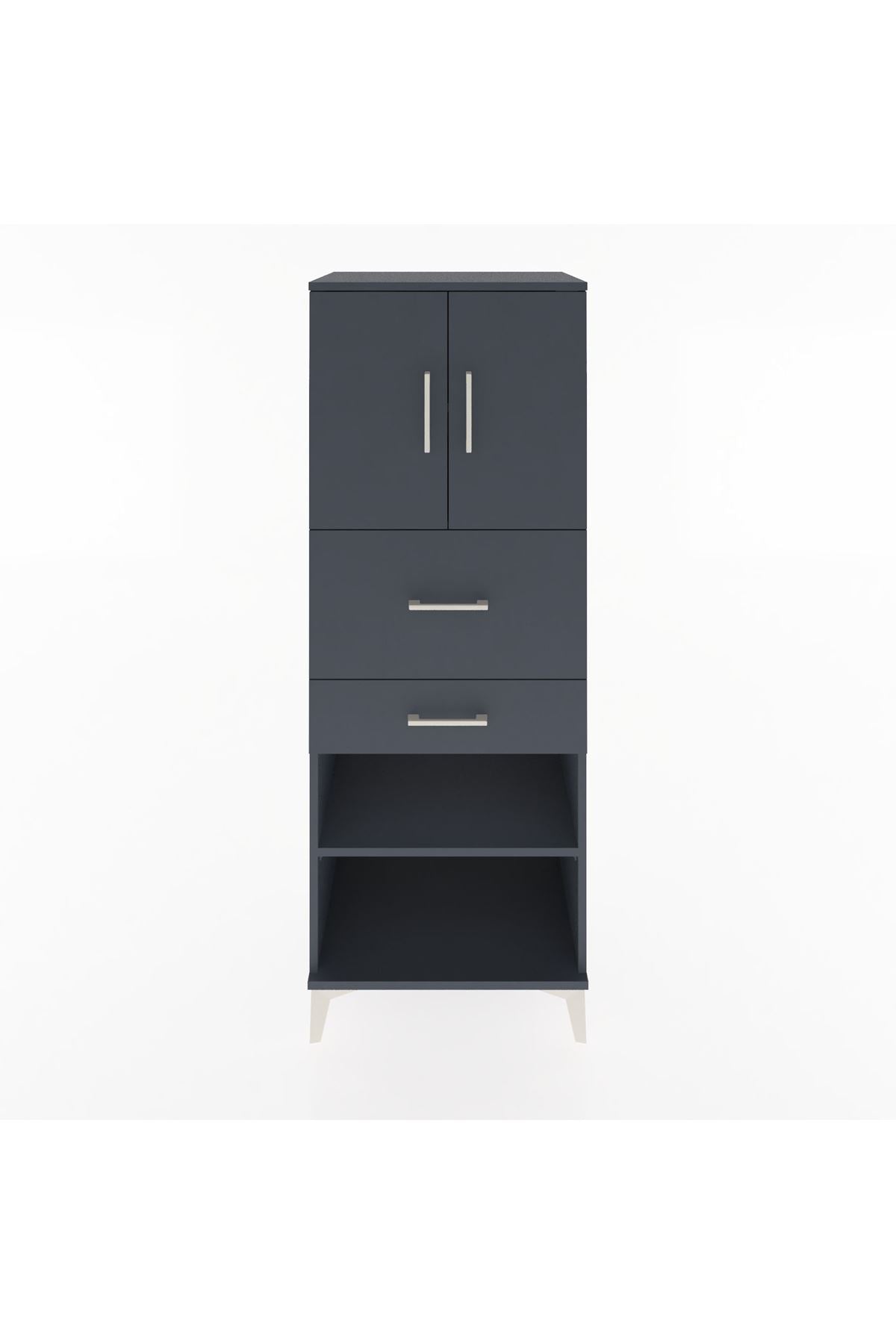 Hyperion Dolap 3 Raflı 2 Çekmeceli 2 Kapaklı 60x44x163 Antrasit-Antrasit