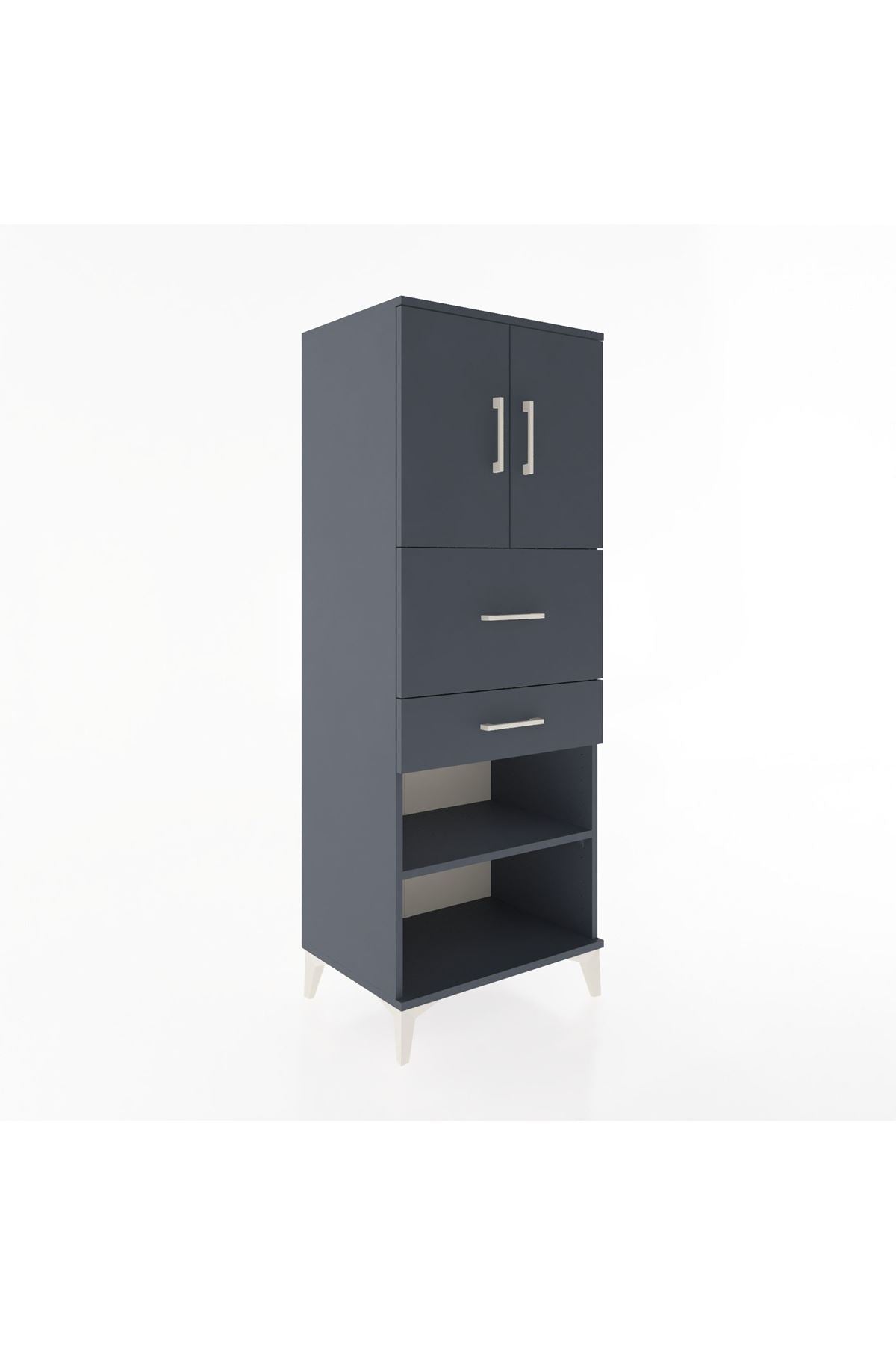 Hyperion Dolap 3 Raflı 2 Çekmeceli 2 Kapaklı 60x44x163 Antrasit-Antrasit