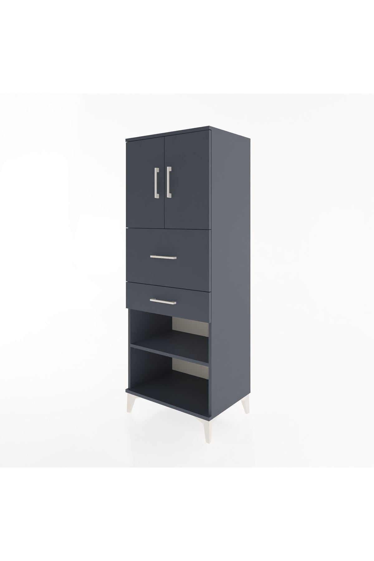 Hyperion Dolap 3 Raflı 2 Çekmeceli 2 Kapaklı 60x44x163 Antrasit-Antrasit