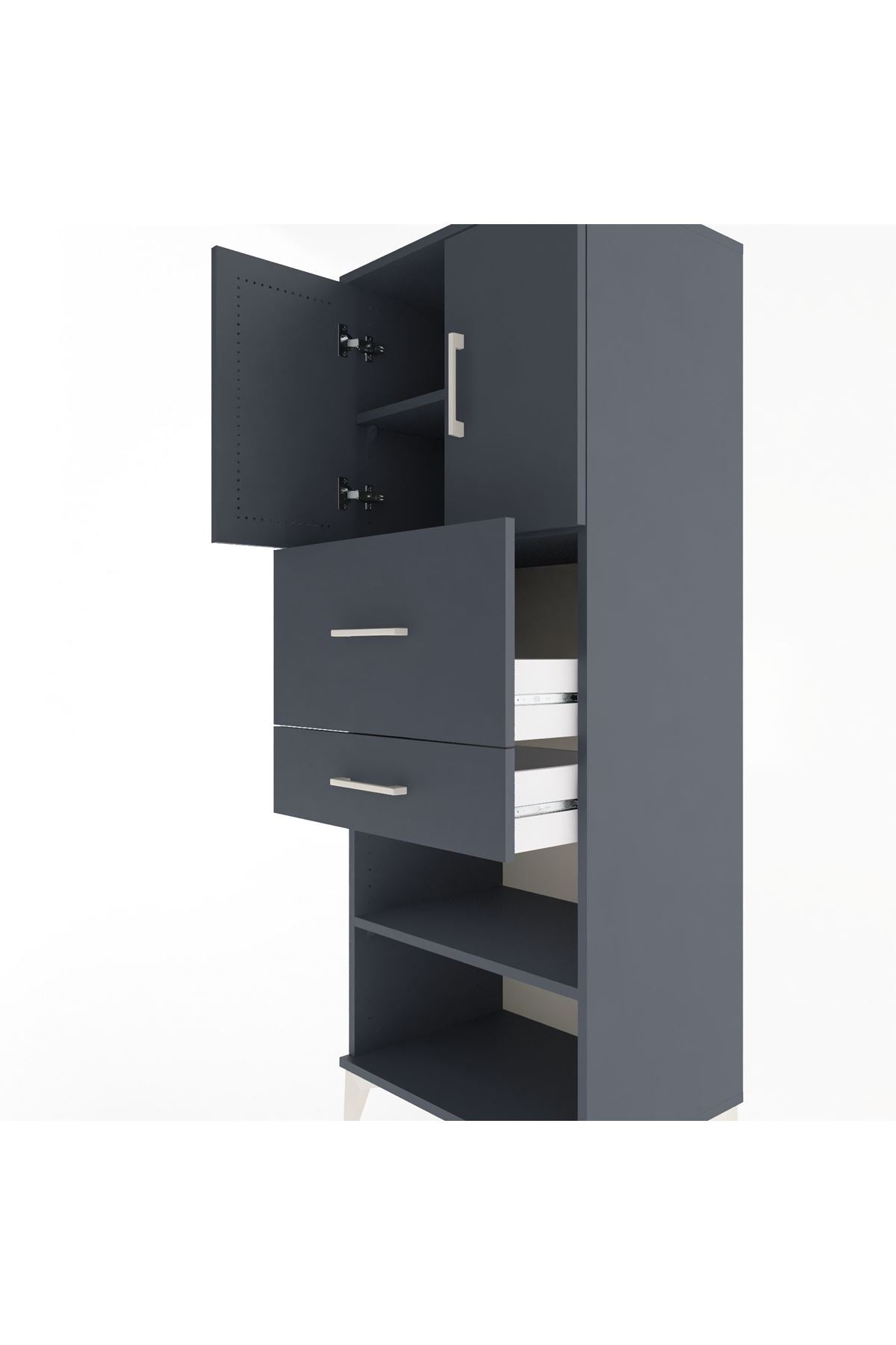 Hyperion Dolap 3 Raflı 2 Çekmeceli 2 Kapaklı 60x44x163 Antrasit-Antrasit