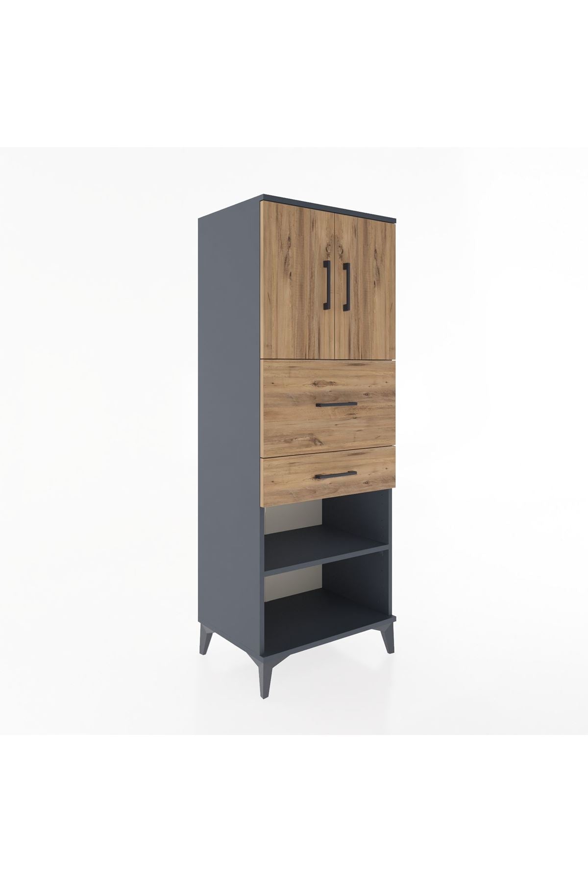 Hyperion Dolap 3 Raflı 2 Çekmeceli 2 Kapaklı 60x44x163 Antrasit-Çam