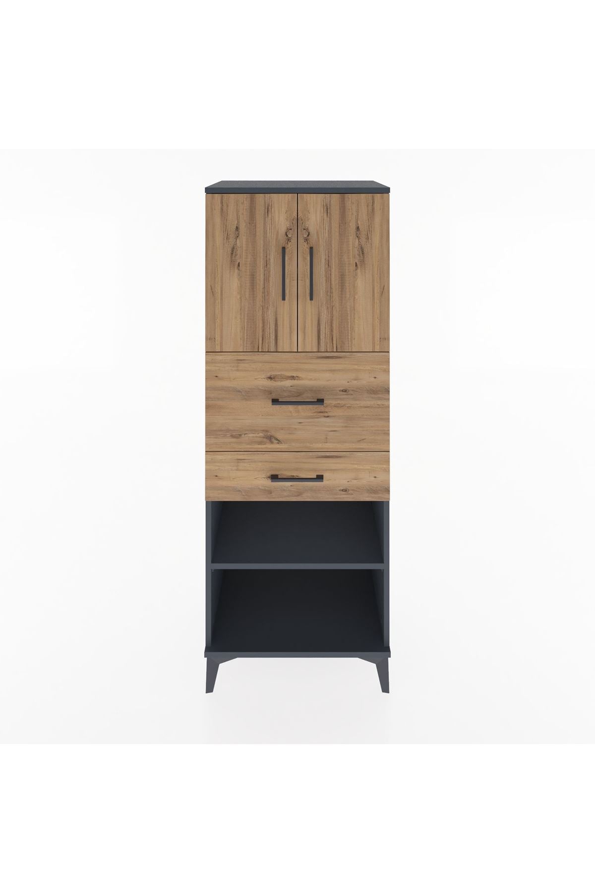 Hyperion Dolap 3 Raflı 2 Çekmeceli 2 Kapaklı 60x44x163 Antrasit-Çam