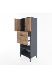 Hyperion Dolap 3 Raflı 2 Çekmeceli 2 Kapaklı 60x44x163 Antrasit-Çam