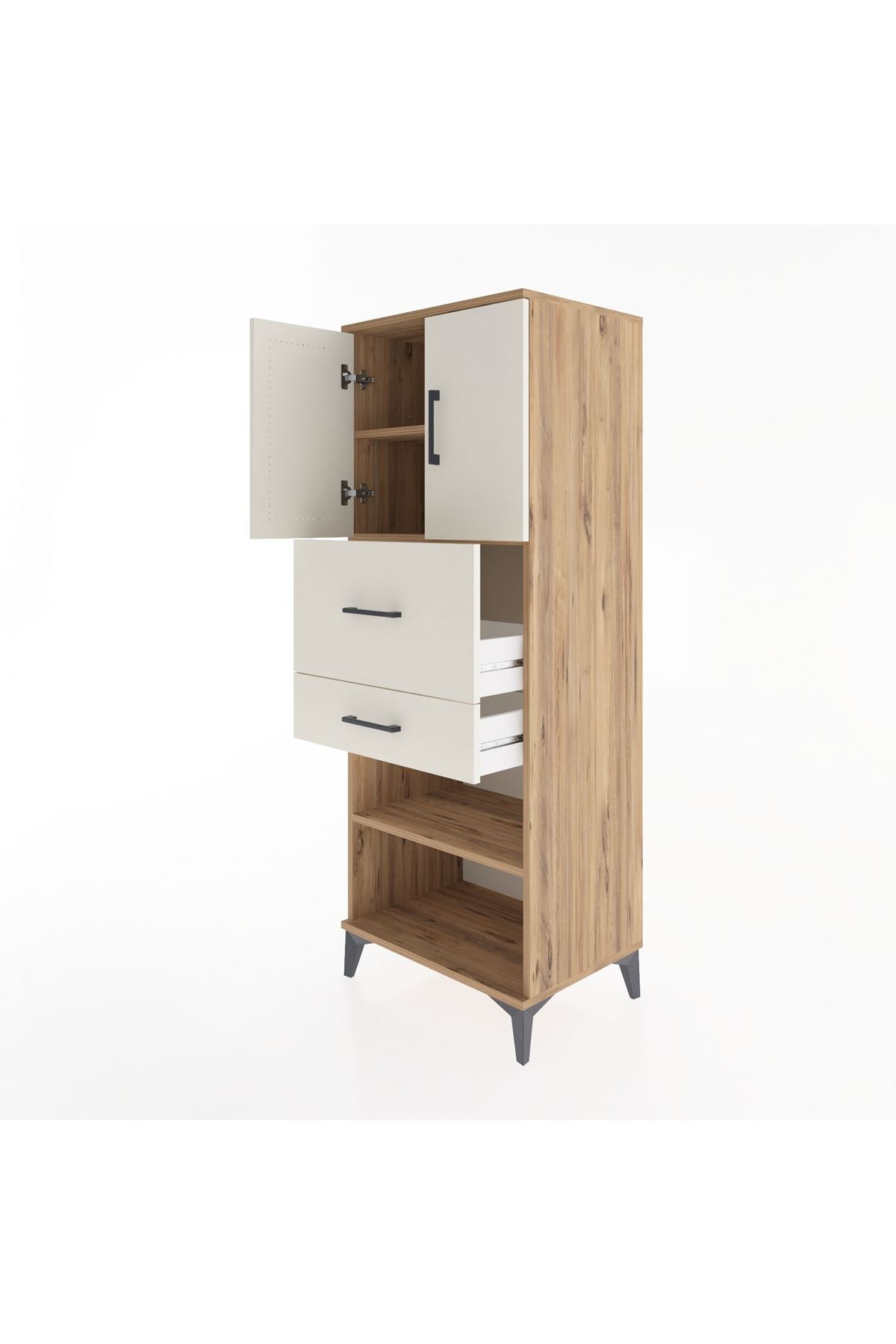 Hyperion Dolap 3 Raflı 2 Çekmeceli 2 Kapaklı 60x44x163 Çam-Aytaşı