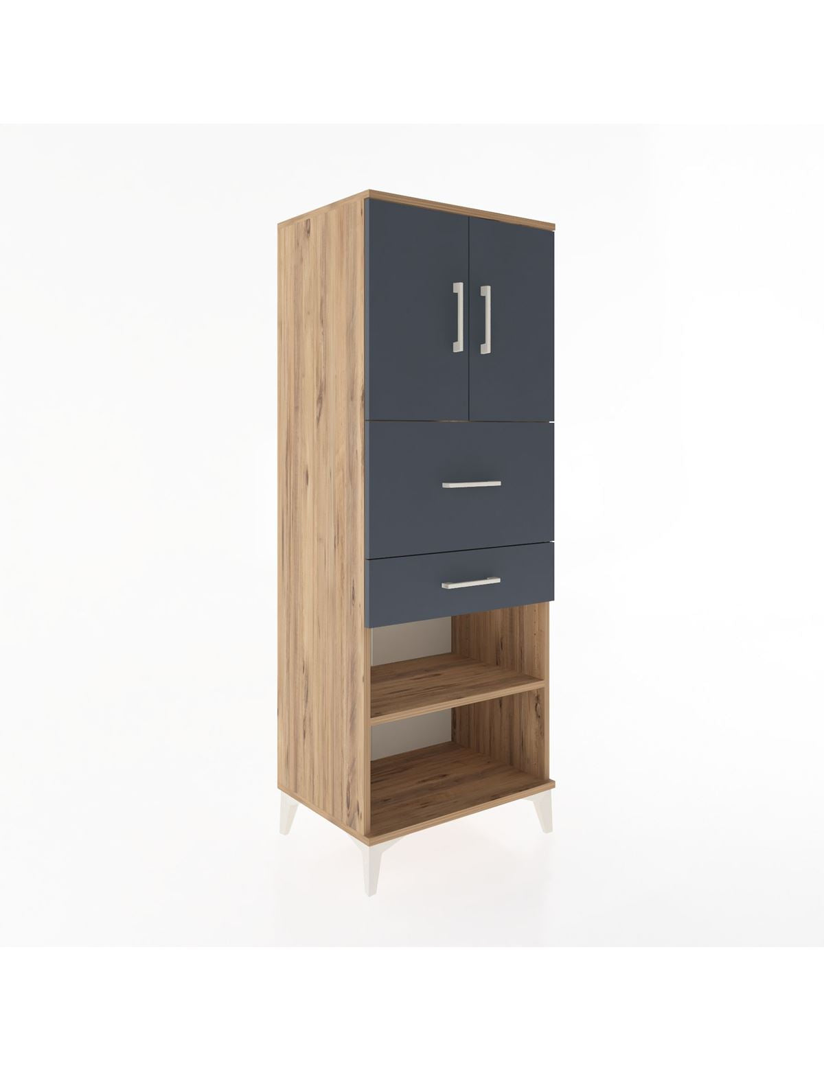 Hyperion Dolap 3 Raflı 2 Çekmeceli 2 Kapaklı 60x44x163 Çam-Antrasit