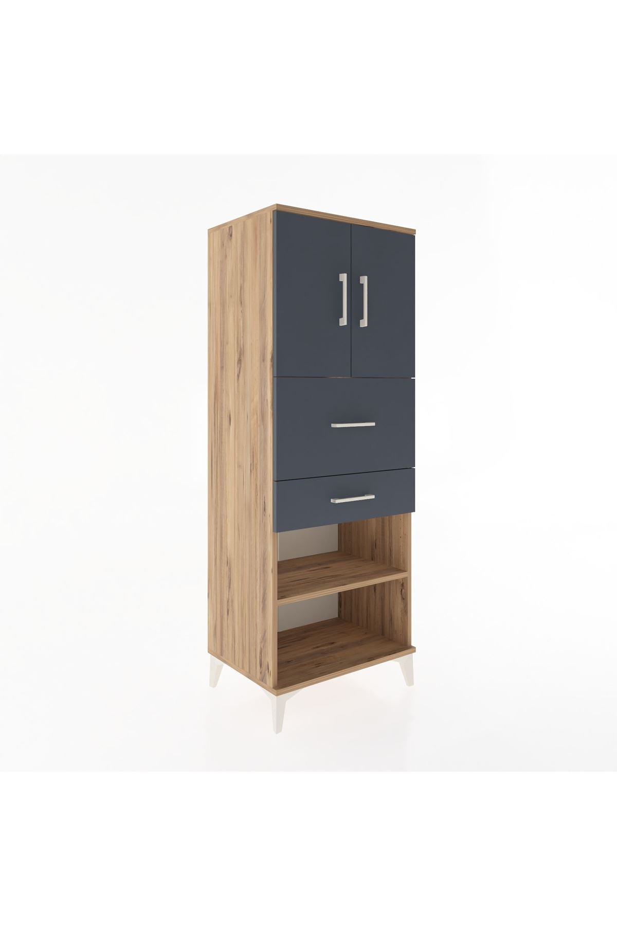 Hyperion Dolap 3 Raflı 2 Çekmeceli 2 Kapaklı 60x44x163 Çam-Antrasit