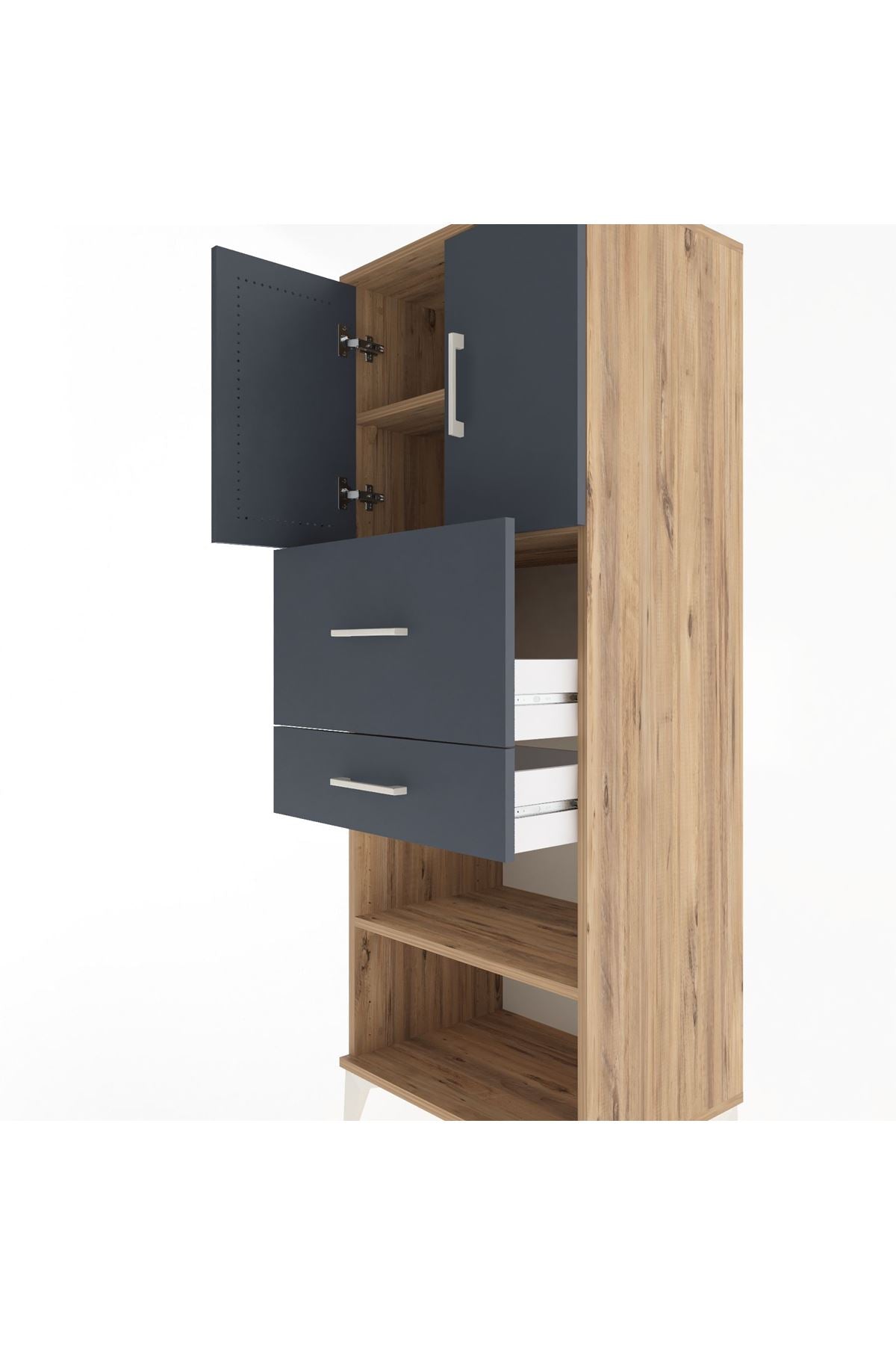 Hyperion Dolap 3 Raflı 2 Çekmeceli 2 Kapaklı 60x44x163 Çam-Antrasit