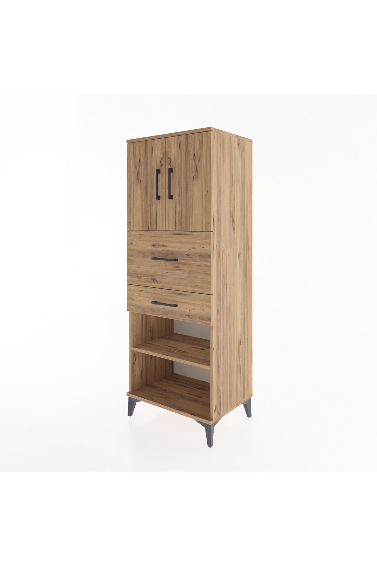 Hyperion Dolap 3 Raflı 2 Çekmeceli 2 Kapaklı 60x44x163 Çam-Çam