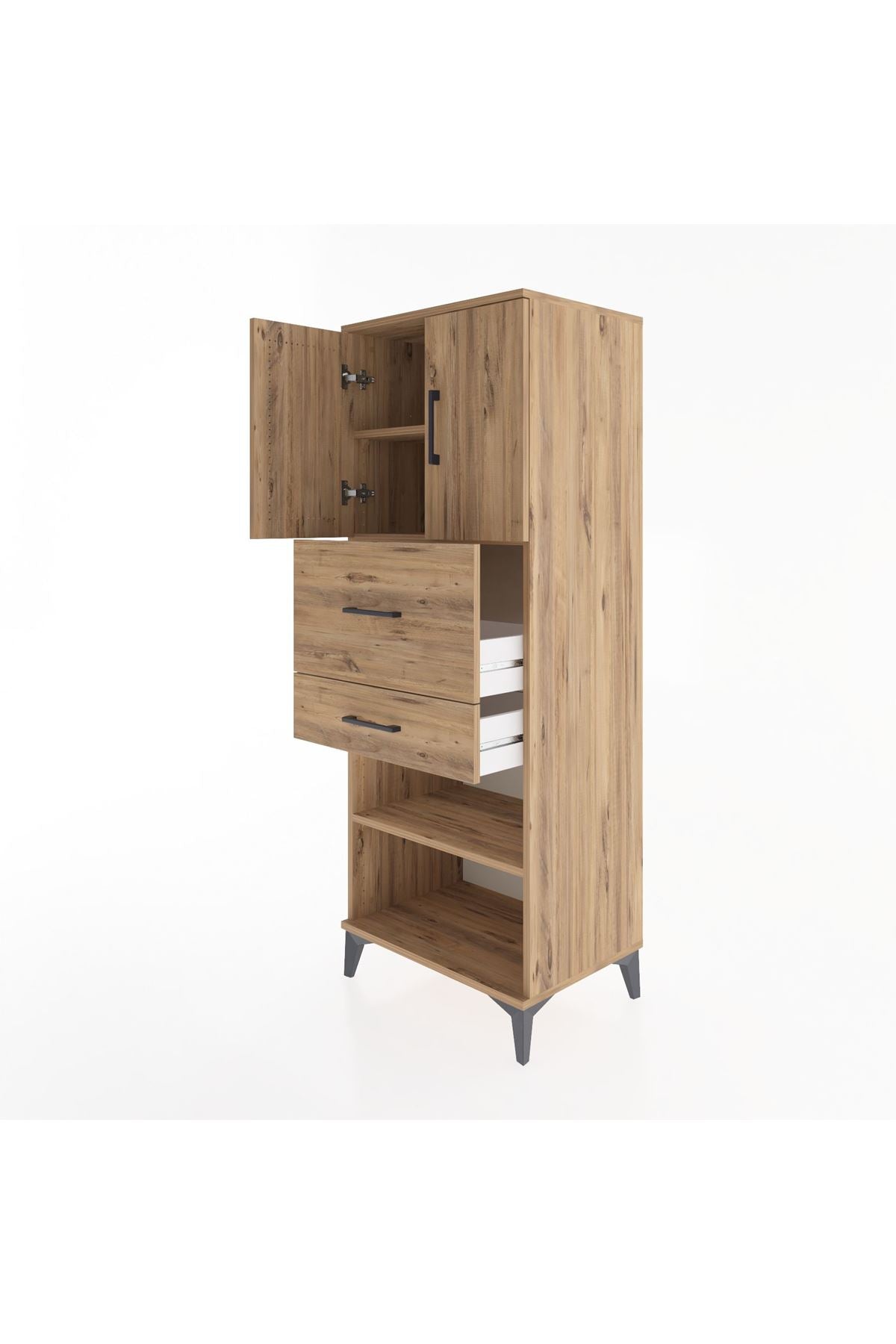 Hyperion Dolap 3 Raflı 2 Çekmeceli 2 Kapaklı 60x44x163 Çam-Çam