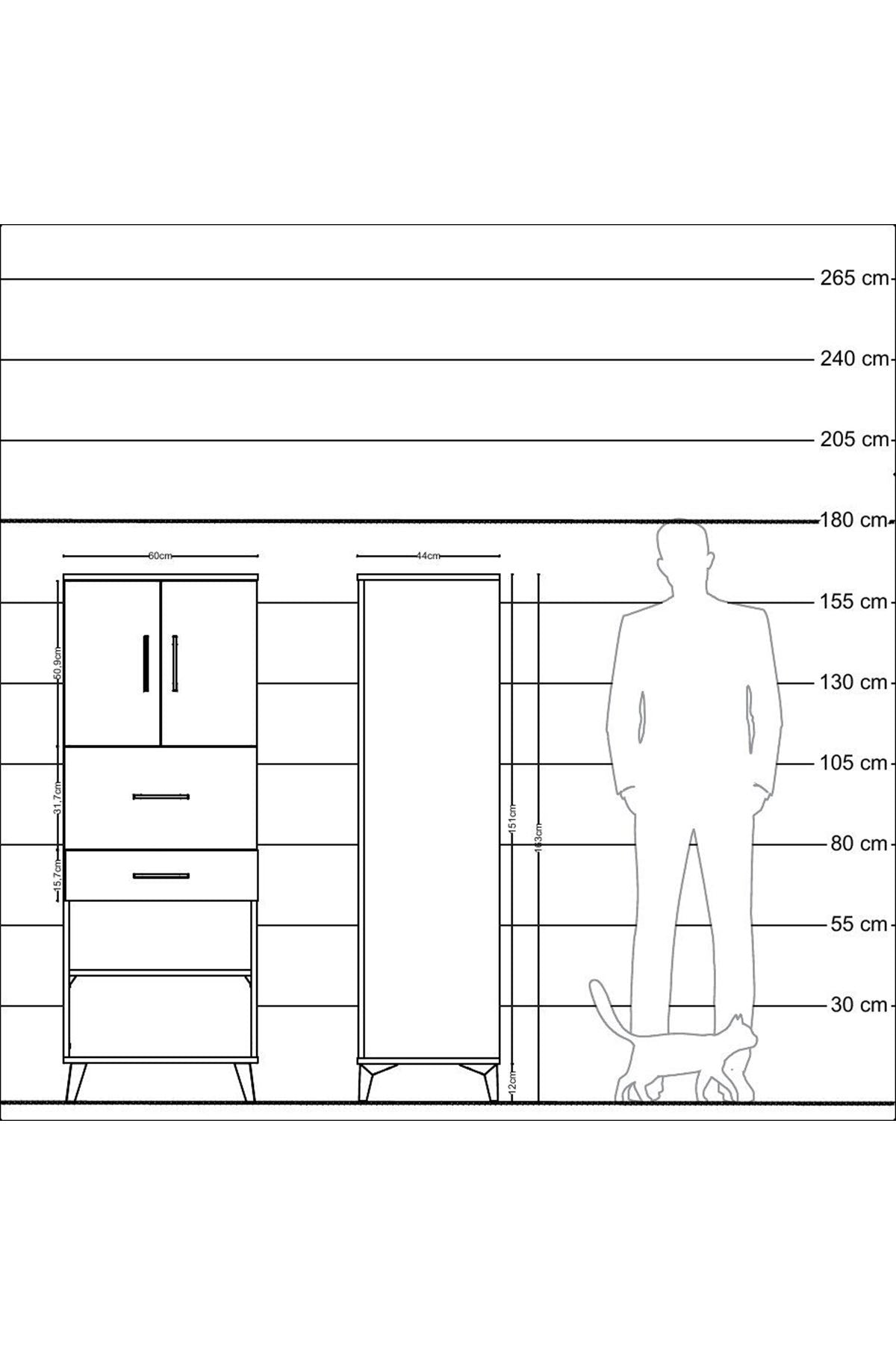 Hyperion Dolap 3 Raflı 2 Çekmeceli 2 Kapaklı 60x44x163 Çam-Çam