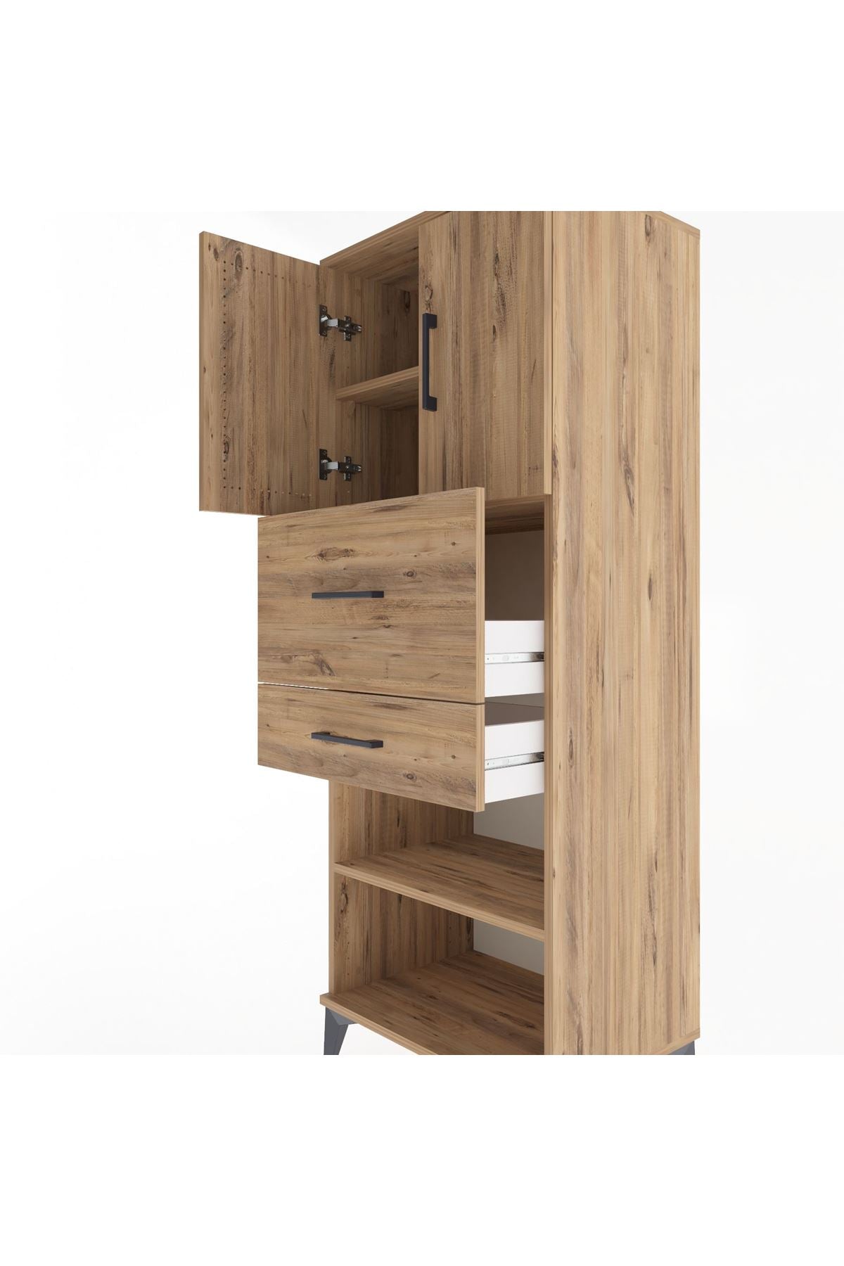 Hyperion Dolap 3 Raflı 2 Çekmeceli 2 Kapaklı 60x44x163 Çam-Çam