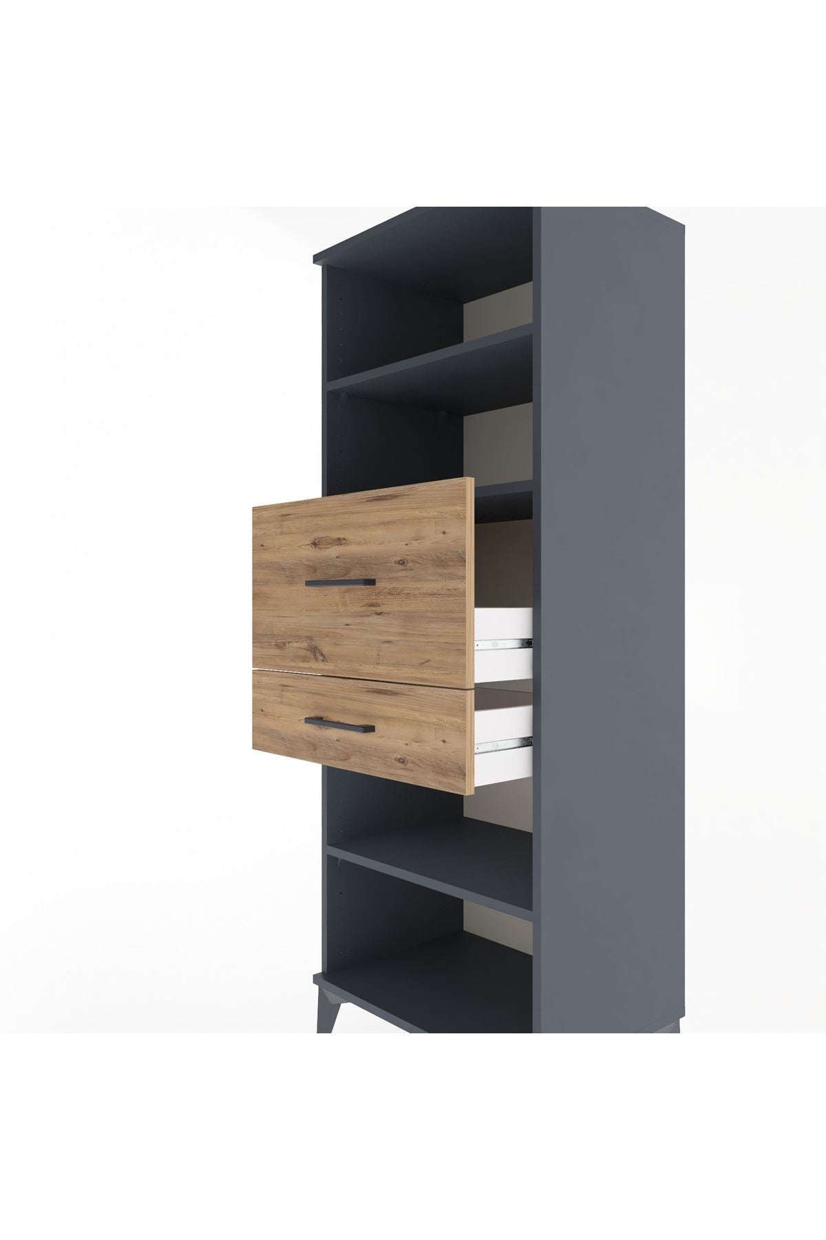 Hyperion Dolap 3 Raflı 2 Çekmeceli 60x44x163 Antrasit-Çam