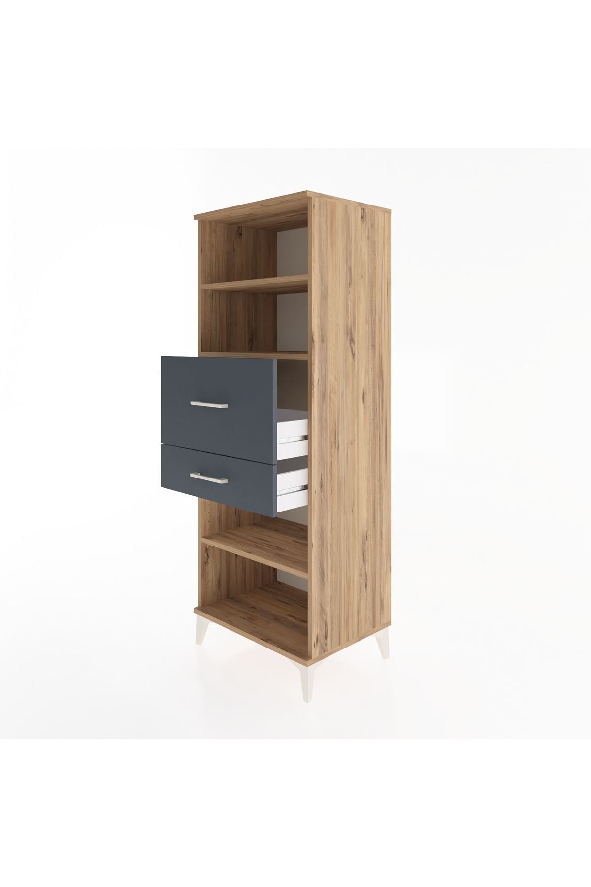 Hyperion Dolap 3 Raflı 2 Çekmeceli 60x44x163 Çam-Antrasit