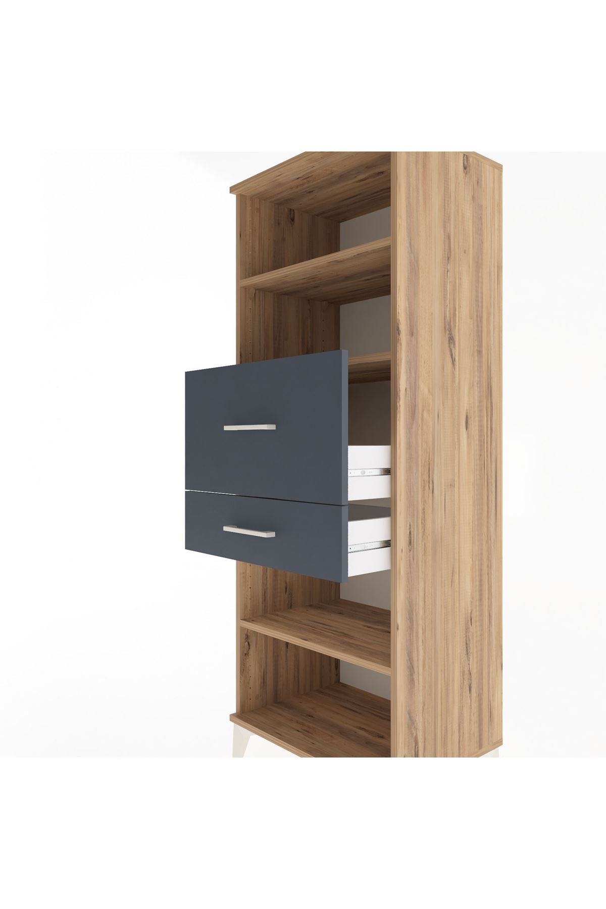 Hyperion Dolap 3 Raflı 2 Çekmeceli 60x44x163 Çam-Antrasit