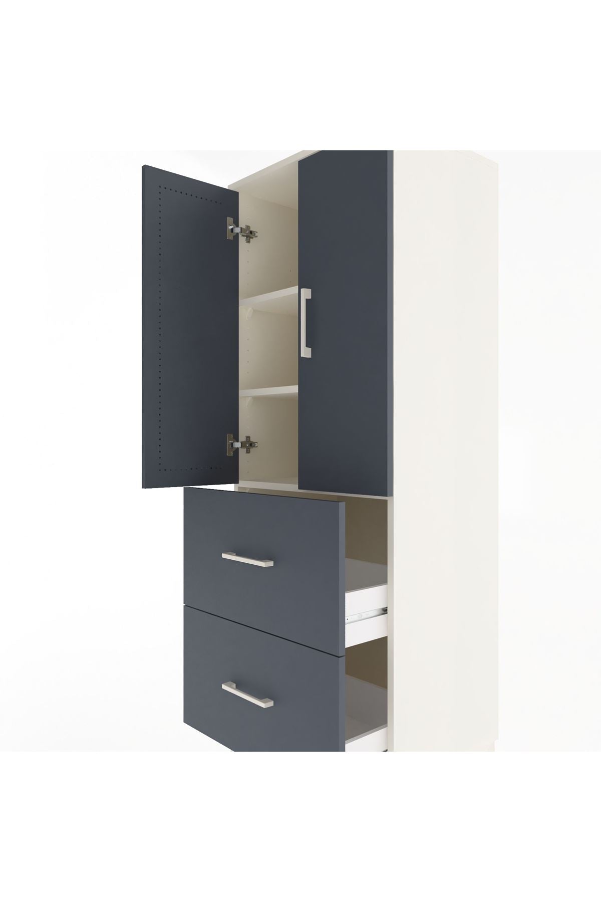 Hyperion Dolap 3 Raflı 2 Çekmeceli 2 Kapaklı 60x44x163 Aytaşı-Antrasit