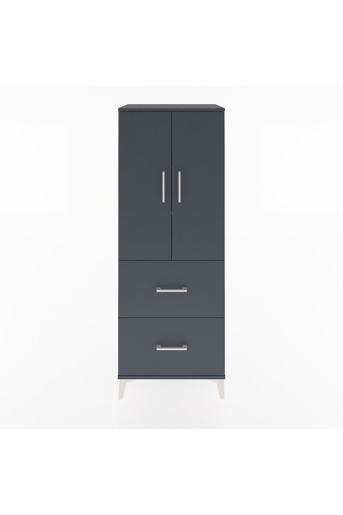 Hyperion Dolap 3 Raflı 2 Çekmeceli 2 Kapaklı 60x44x163 Antrasit-Antrasit