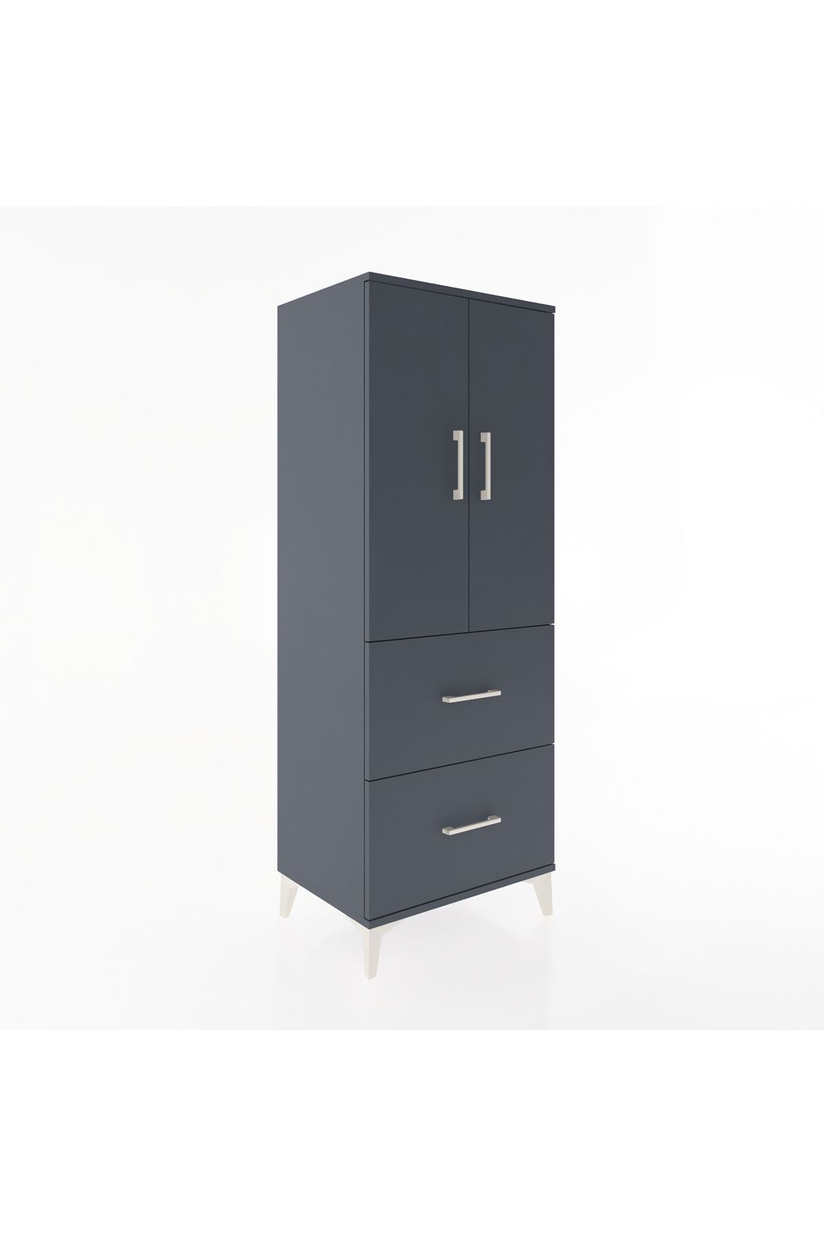 Hyperion Dolap 3 Raflı 2 Çekmeceli 2 Kapaklı 60x44x163 Antrasit-Antrasit