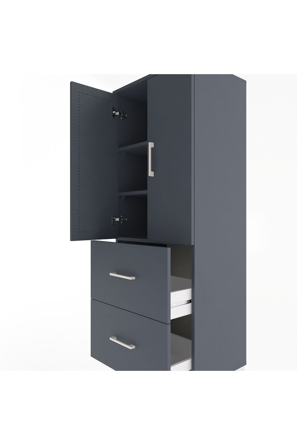 Hyperion Dolap 3 Raflı 2 Çekmeceli 2 Kapaklı 60x44x163 Antrasit-Antrasit
