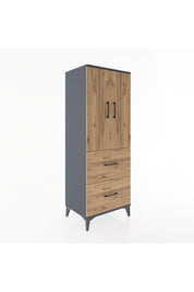 Hyperion Dolap 3 Raflı 2 Çekmeceli 2 Kapaklı 60x44x163 Antrasit-Çam