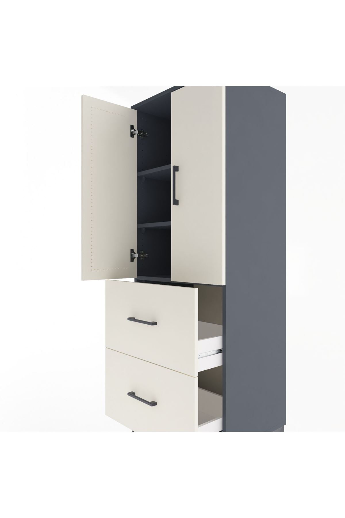 Hyperion Dolap 3 Raflı 2 Çekmeceli 2 Kapaklı 60x44x163 Antrasit-Aytaşı