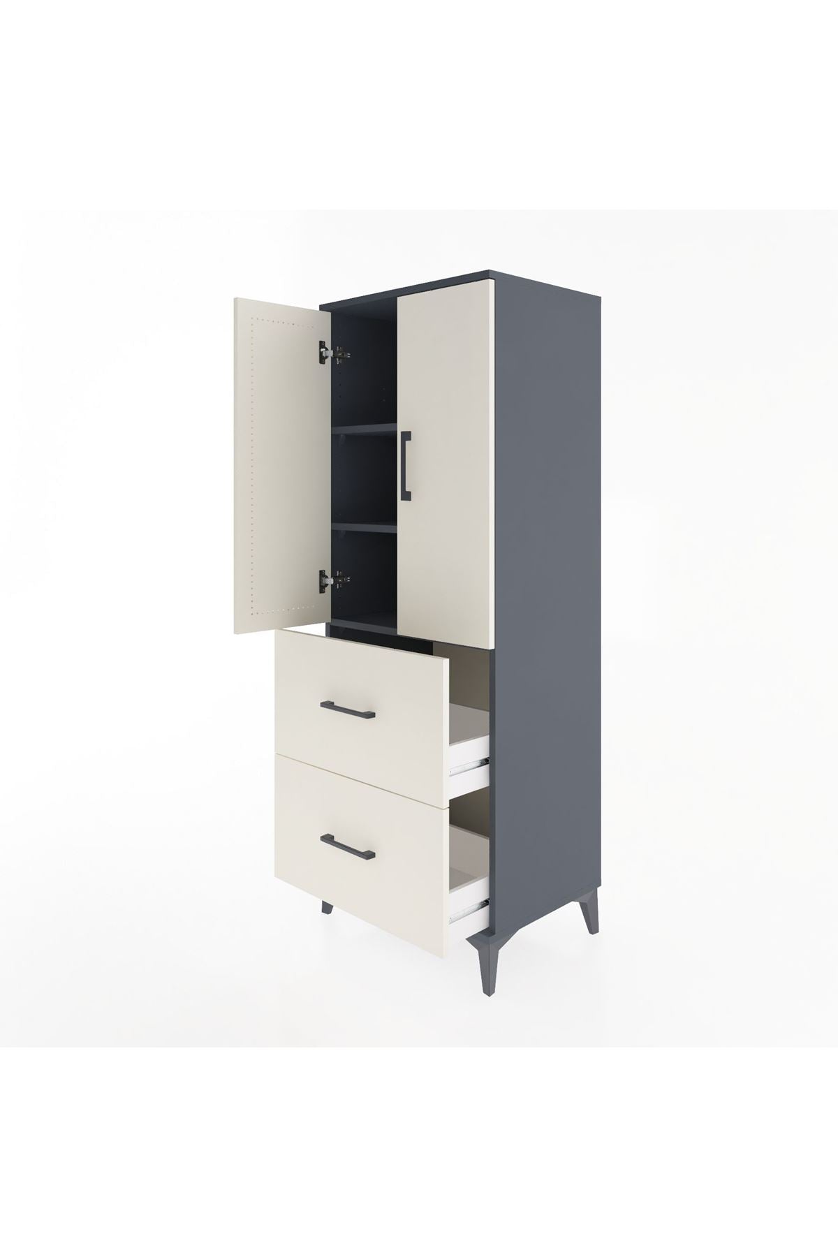 Hyperion Dolap 3 Raflı 2 Çekmeceli 2 Kapaklı 60x44x163 Antrasit-Aytaşı