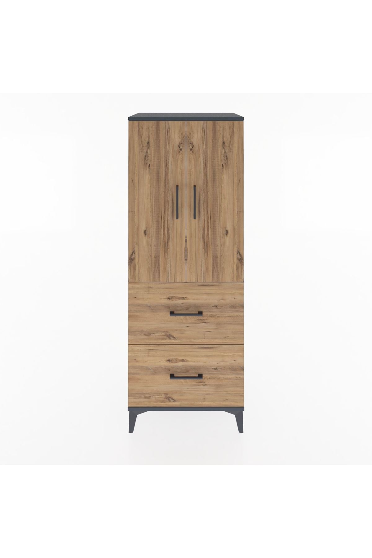 Hyperion Dolap 3 Raflı 2 Çekmeceli 2 Kapaklı 60x44x163 Antrasit-Çam