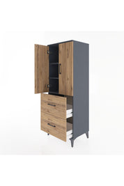 Hyperion Dolap 3 Raflı 2 Çekmeceli 2 Kapaklı 60x44x163 Antrasit-Çam
