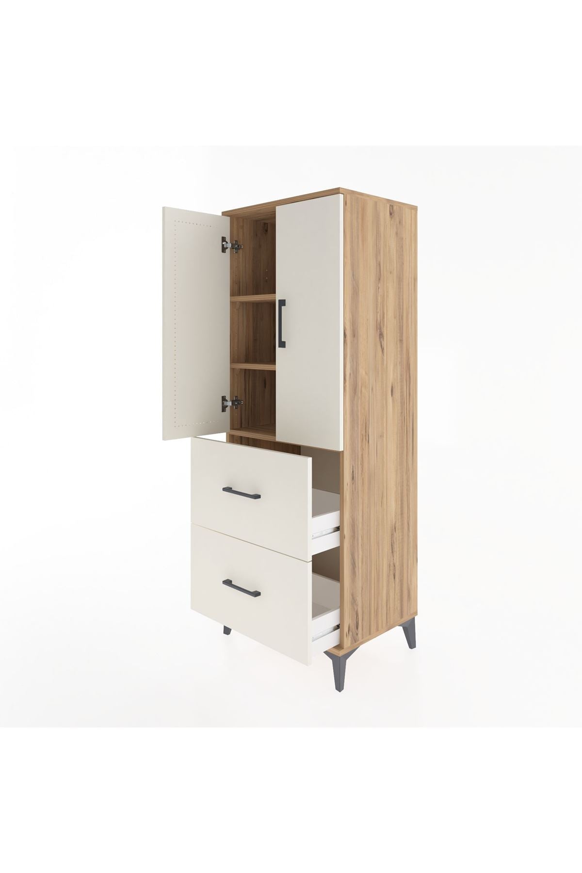 Hyperion Dolap 3 Raflı 2 Çekmeceli 2 Kapaklı 60x44x163 Çam-Aytaşı