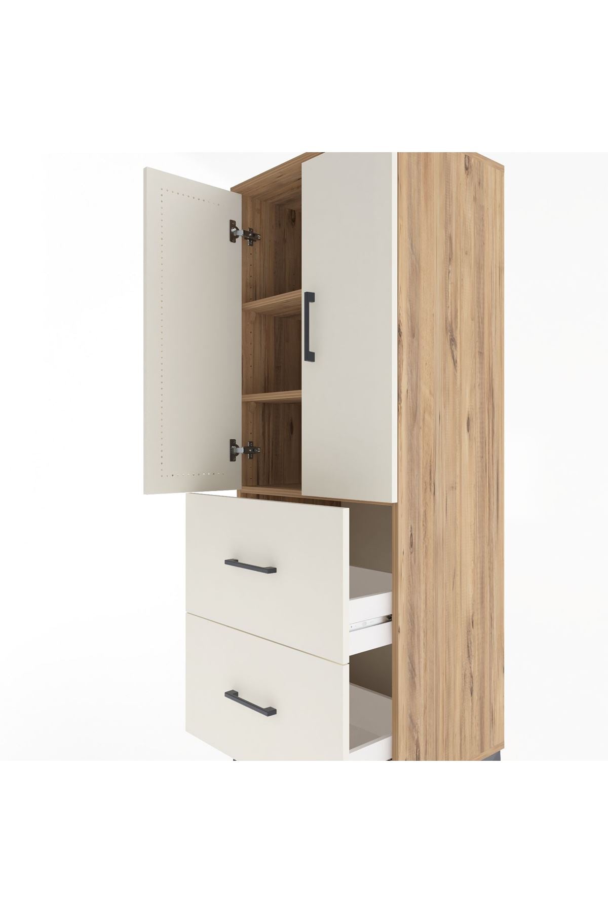Hyperion Dolap 3 Raflı 2 Çekmeceli 2 Kapaklı 60x44x163 Çam-Aytaşı