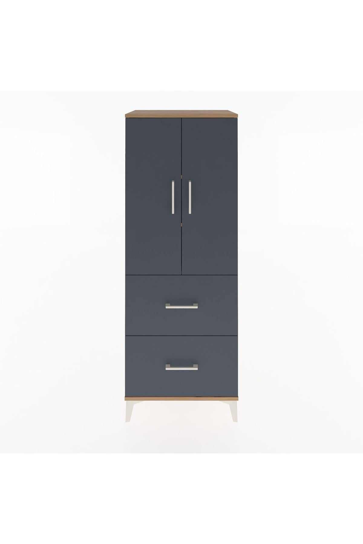Hyperion Dolap 3 Raflı 2 Çekmeceli 2 Kapaklı 60x44x163 Çam-Antrasit