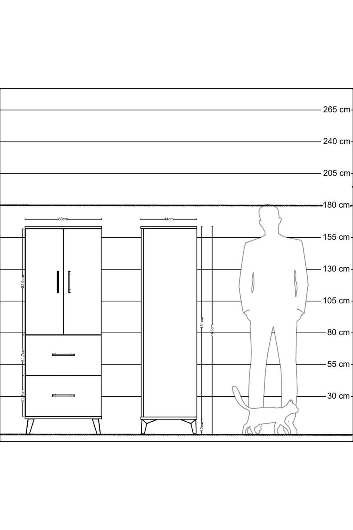 Hyperion Dolap 3 Raflı 2 Çekmeceli 2 Kapaklı 60x44x163 Çam-Antrasit