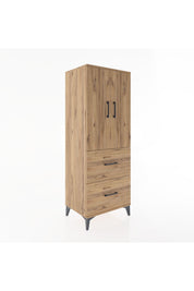 Hyperion Dolap 3 Raflı 2 Çekmeceli 2 Kapaklı 60x44x163 Çam-Çam