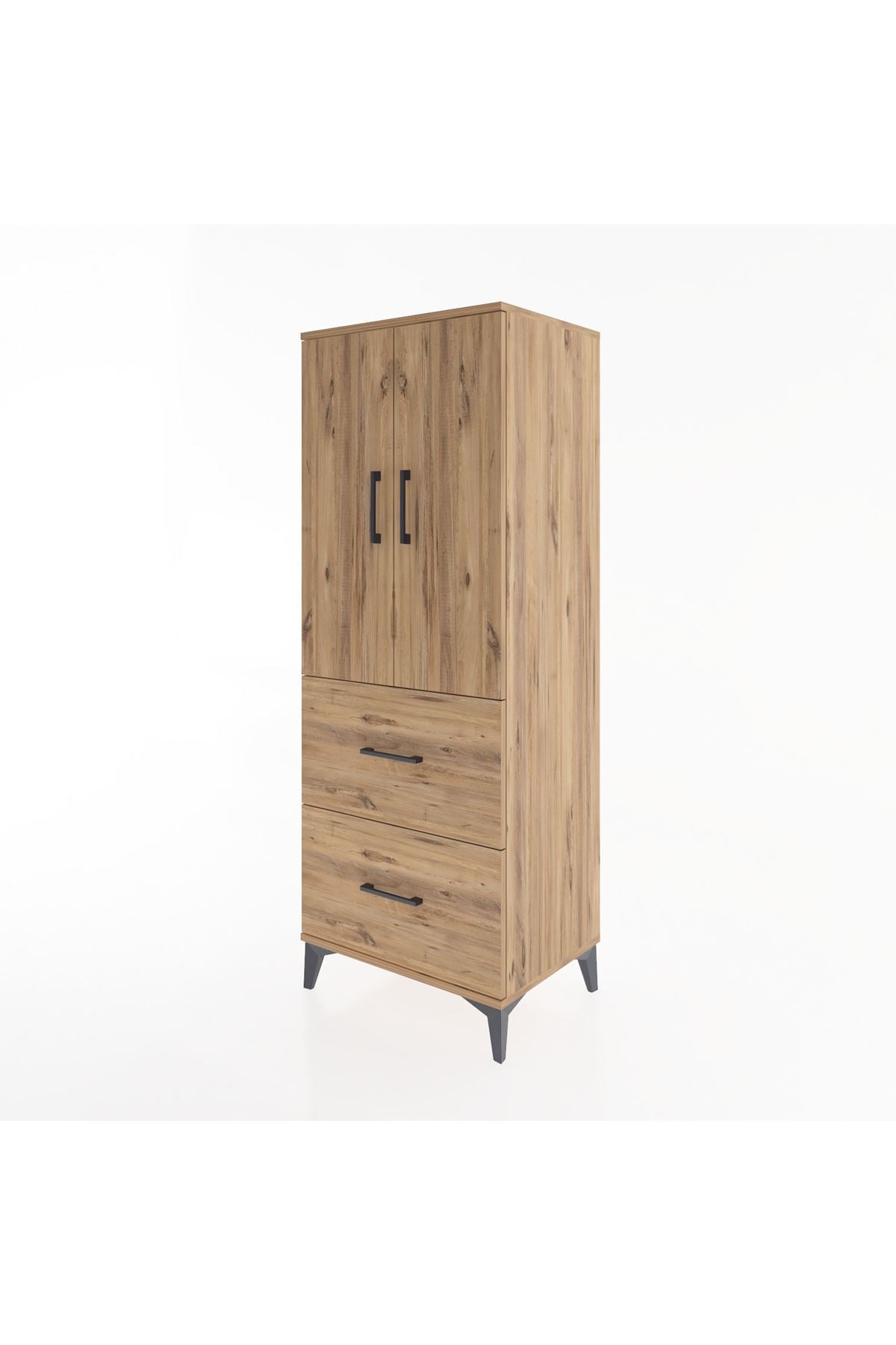 Hyperion Dolap 3 Raflı 2 Çekmeceli 2 Kapaklı 60x44x163 Çam-Çam