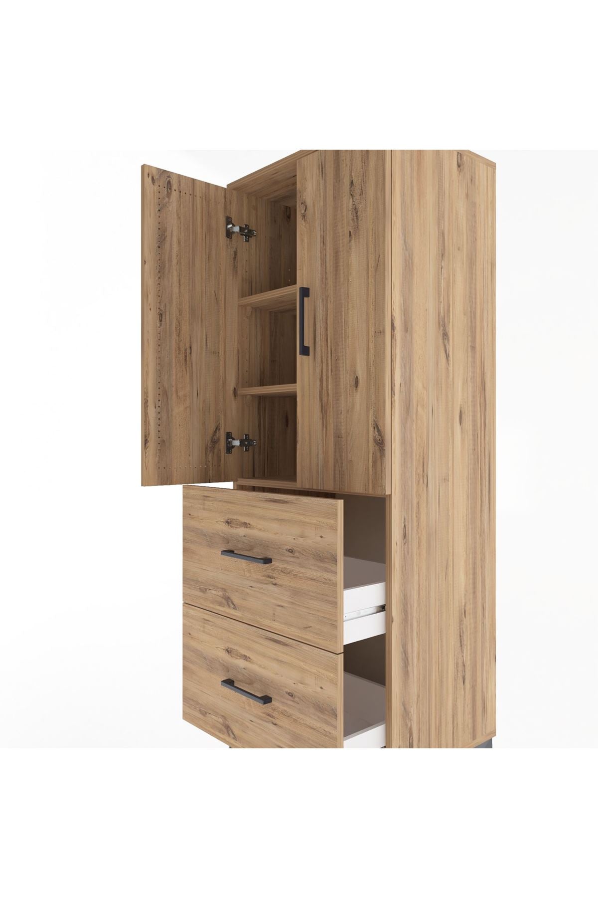 Hyperion Dolap 3 Raflı 2 Çekmeceli 2 Kapaklı 60x44x163 Çam-Çam