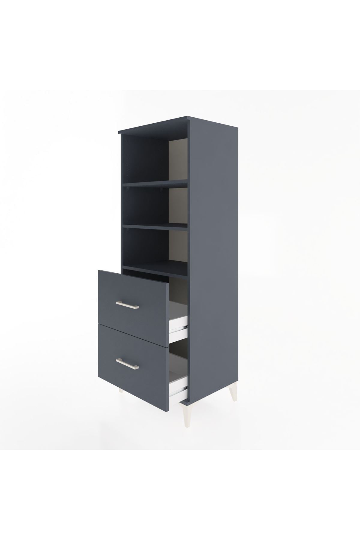 Hyperion Dolap 3 Raflı 2 Çekmeceli 60x44x163 Antrasit-Antrasit