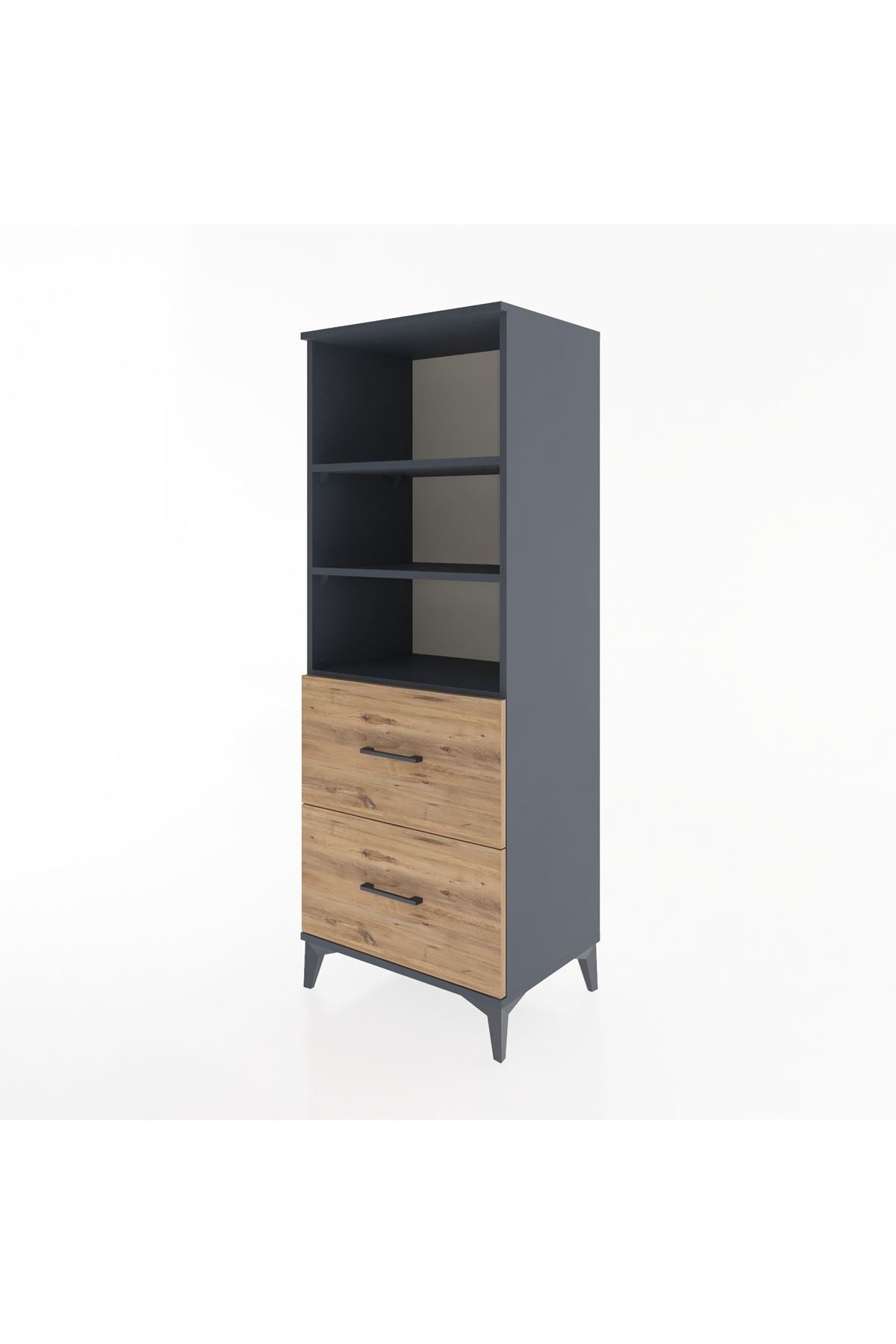 Hyperion Dolap 3 Raflı 2 Çekmeceli 60x44x163 Antrasit-Çam