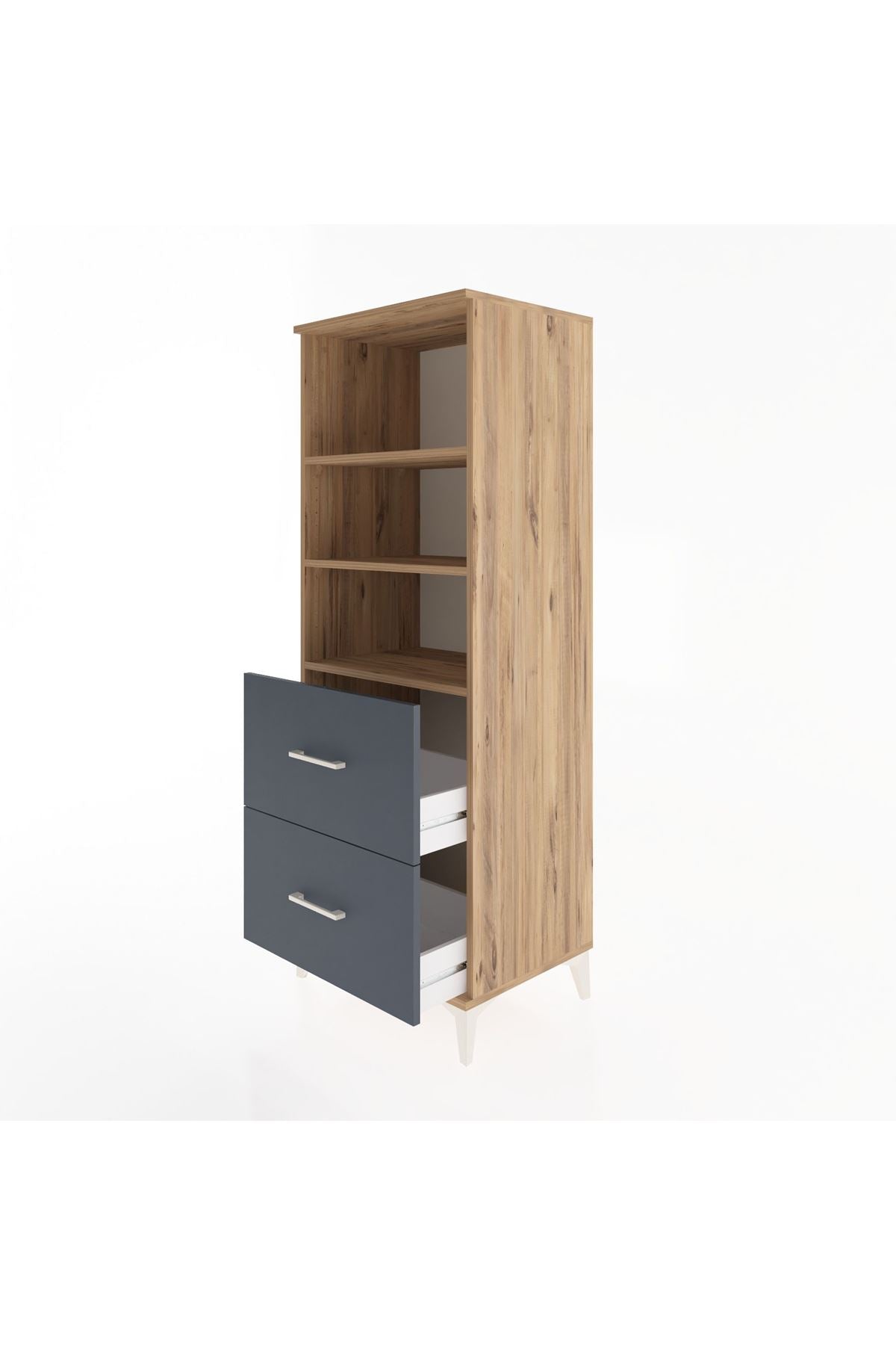 Hyperion Dolap 3 Raflı 2 Çekmeceli 60x44x163 Çam-Antrasit