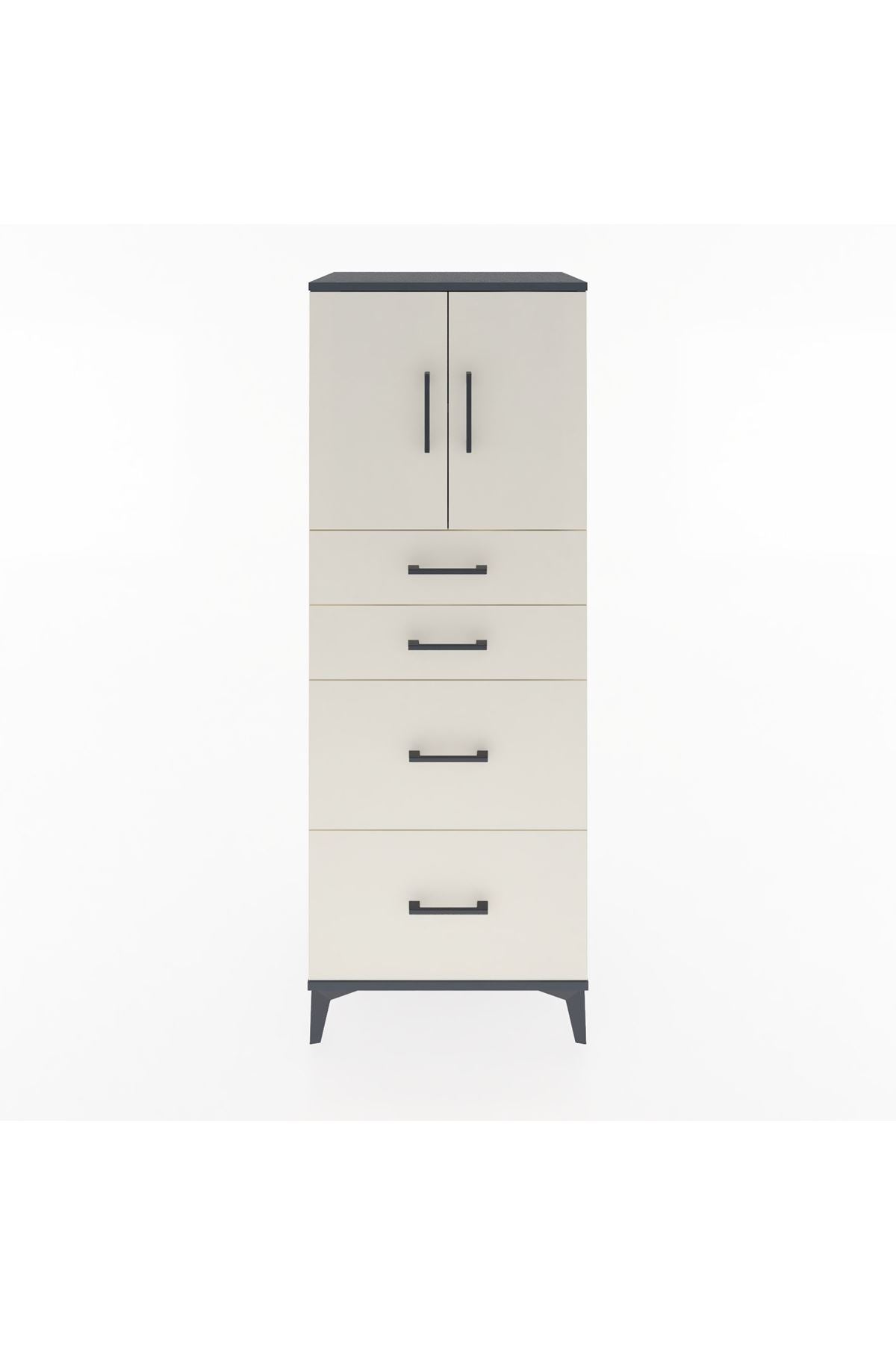 Hyperion Dolap 2 Raflı 4 Çekmeceli 2 Kapaklı 60x44x163 Antrasit-Aytaşı