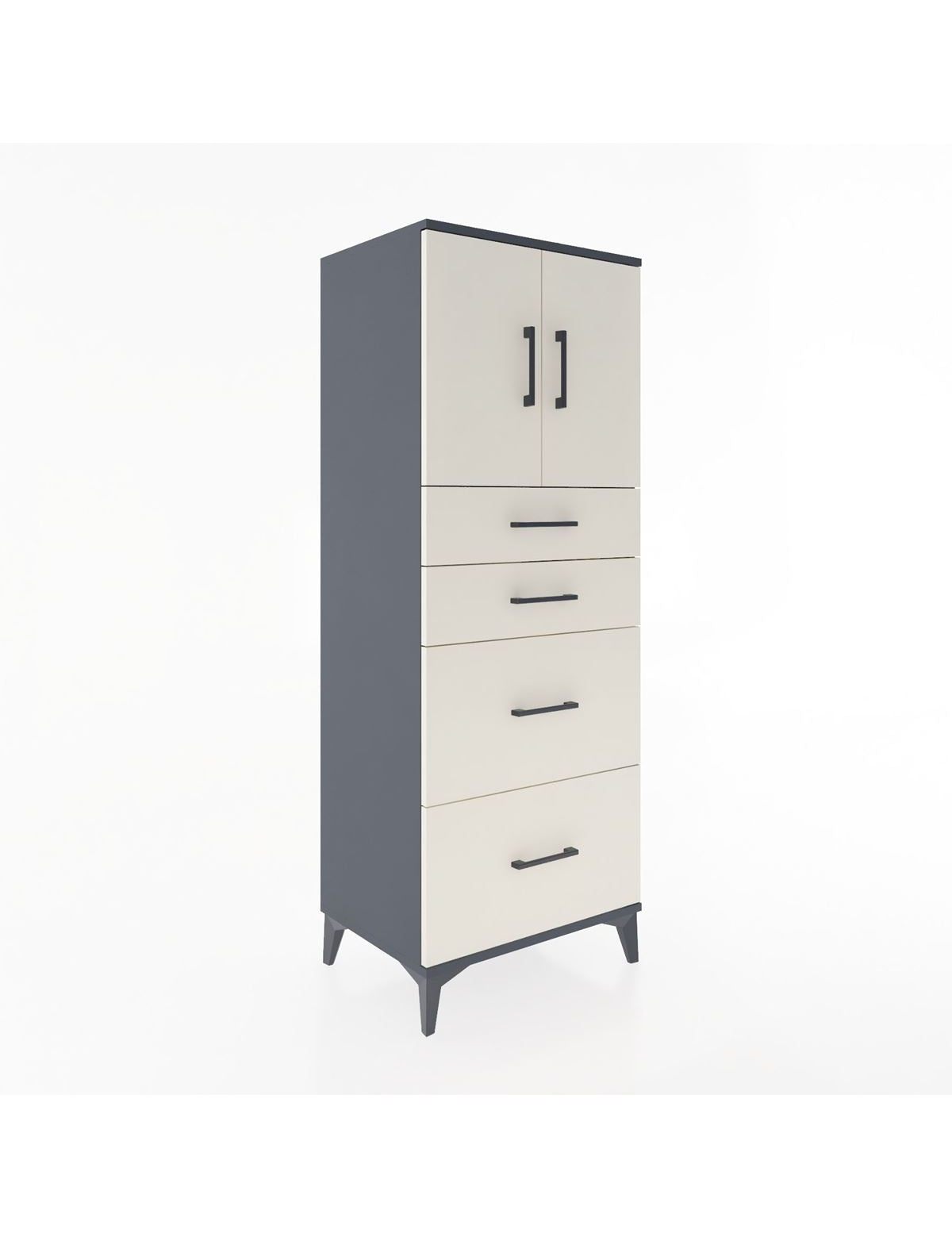 Hyperion Dolap 2 Raflı 4 Çekmeceli 2 Kapaklı 60x44x163 Antrasit-Aytaşı