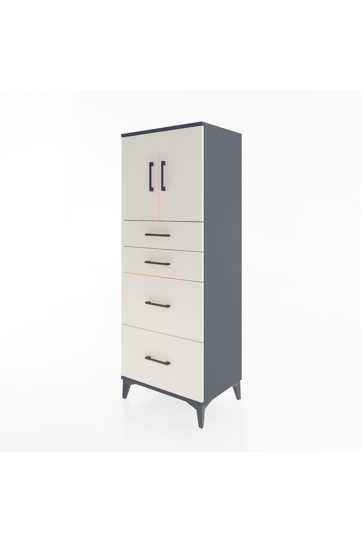 Hyperion Dolap 2 Raflı 4 Çekmeceli 2 Kapaklı 60x44x163 Antrasit-Aytaşı