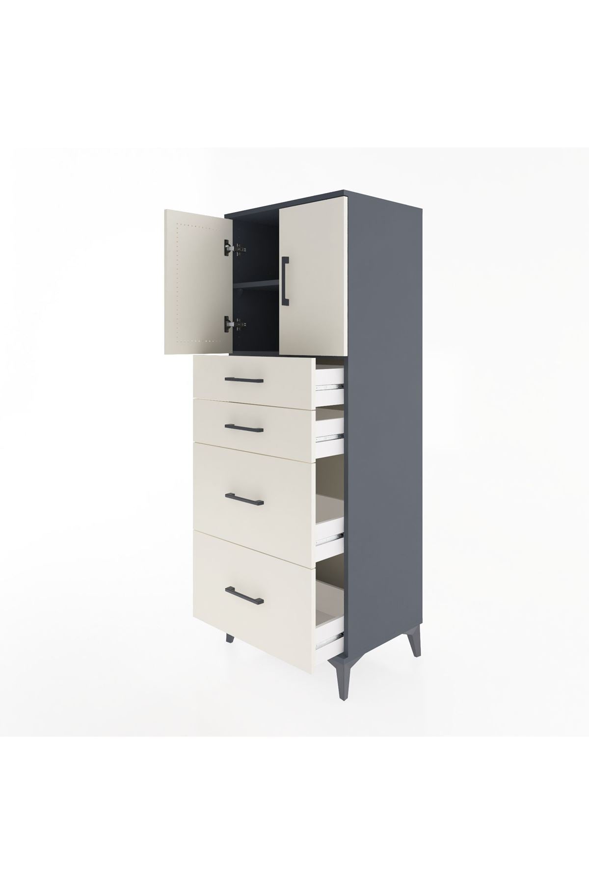 Hyperion Dolap 2 Raflı 4 Çekmeceli 2 Kapaklı 60x44x163 Antrasit-Aytaşı