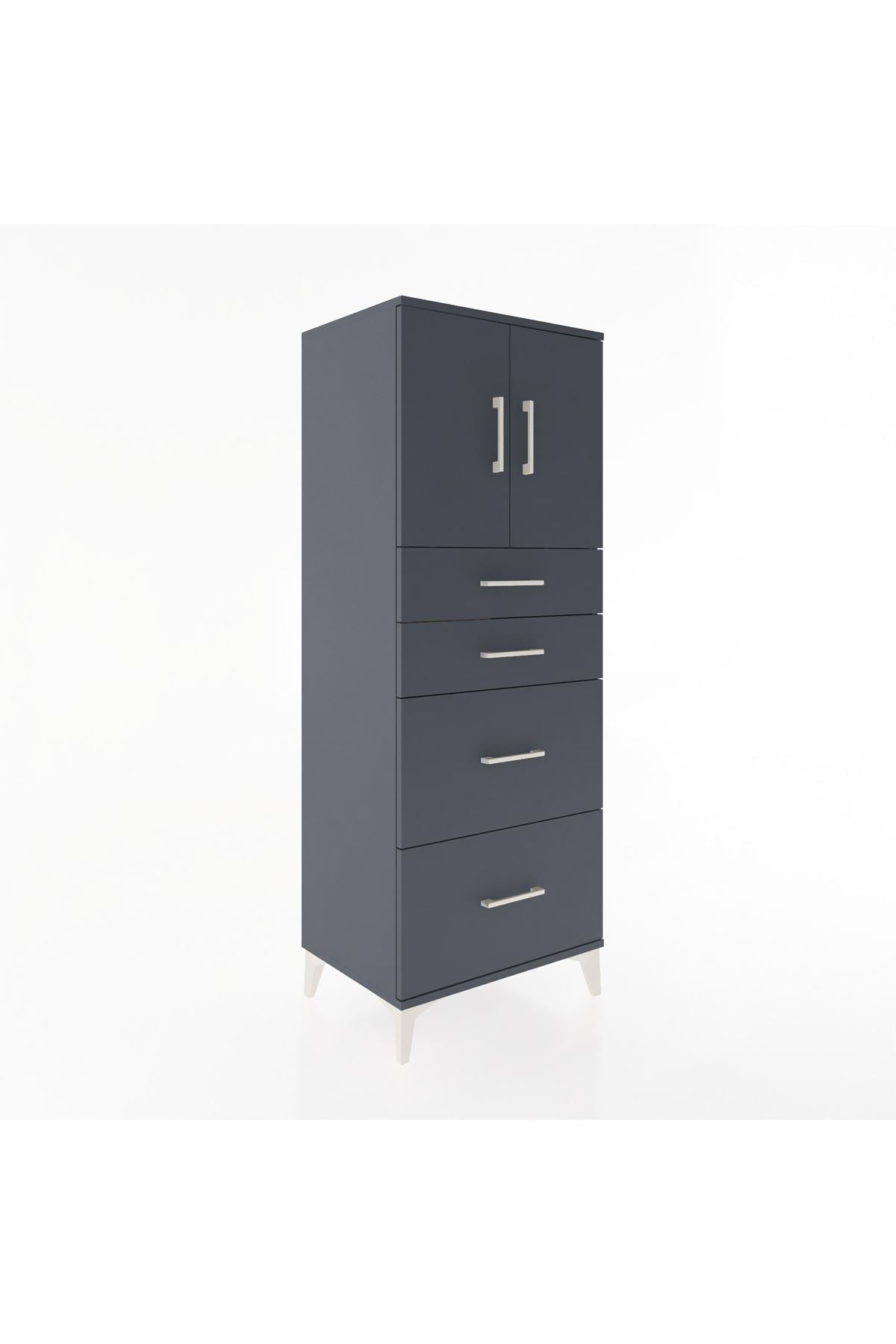 Hyperion Dolap 2 Raflı 4 Çekmeceli 2 Kapaklı 60x44x163 Antrasit-Antrasit