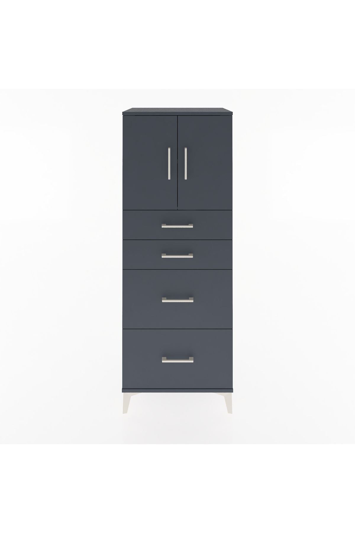 Hyperion Dolap 2 Raflı 4 Çekmeceli 2 Kapaklı 60x44x163 Antrasit-Antrasit