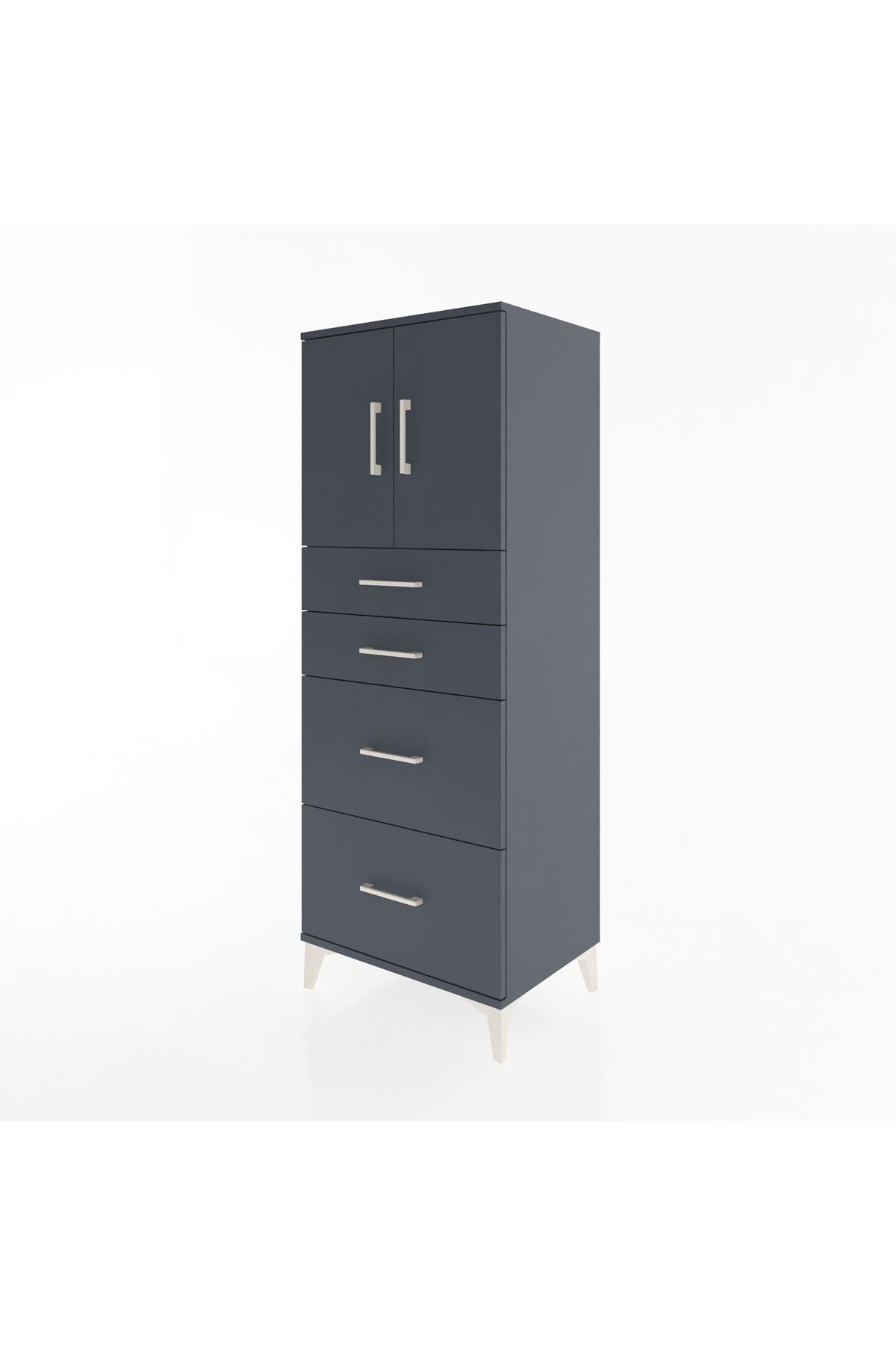 Hyperion Dolap 2 Raflı 4 Çekmeceli 2 Kapaklı 60x44x163 Antrasit-Antrasit