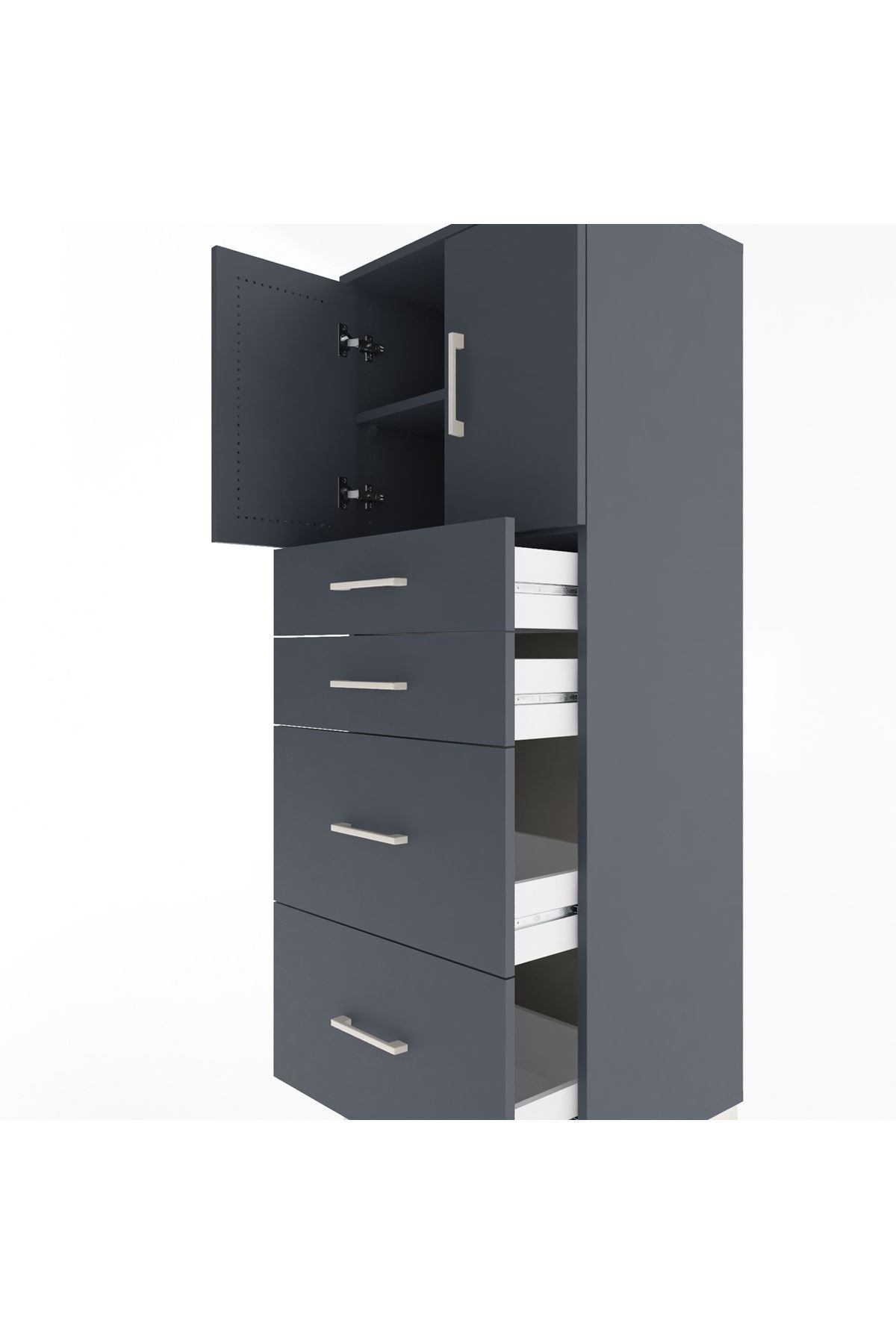 Hyperion Dolap 2 Raflı 4 Çekmeceli 2 Kapaklı 60x44x163 Antrasit-Antrasit