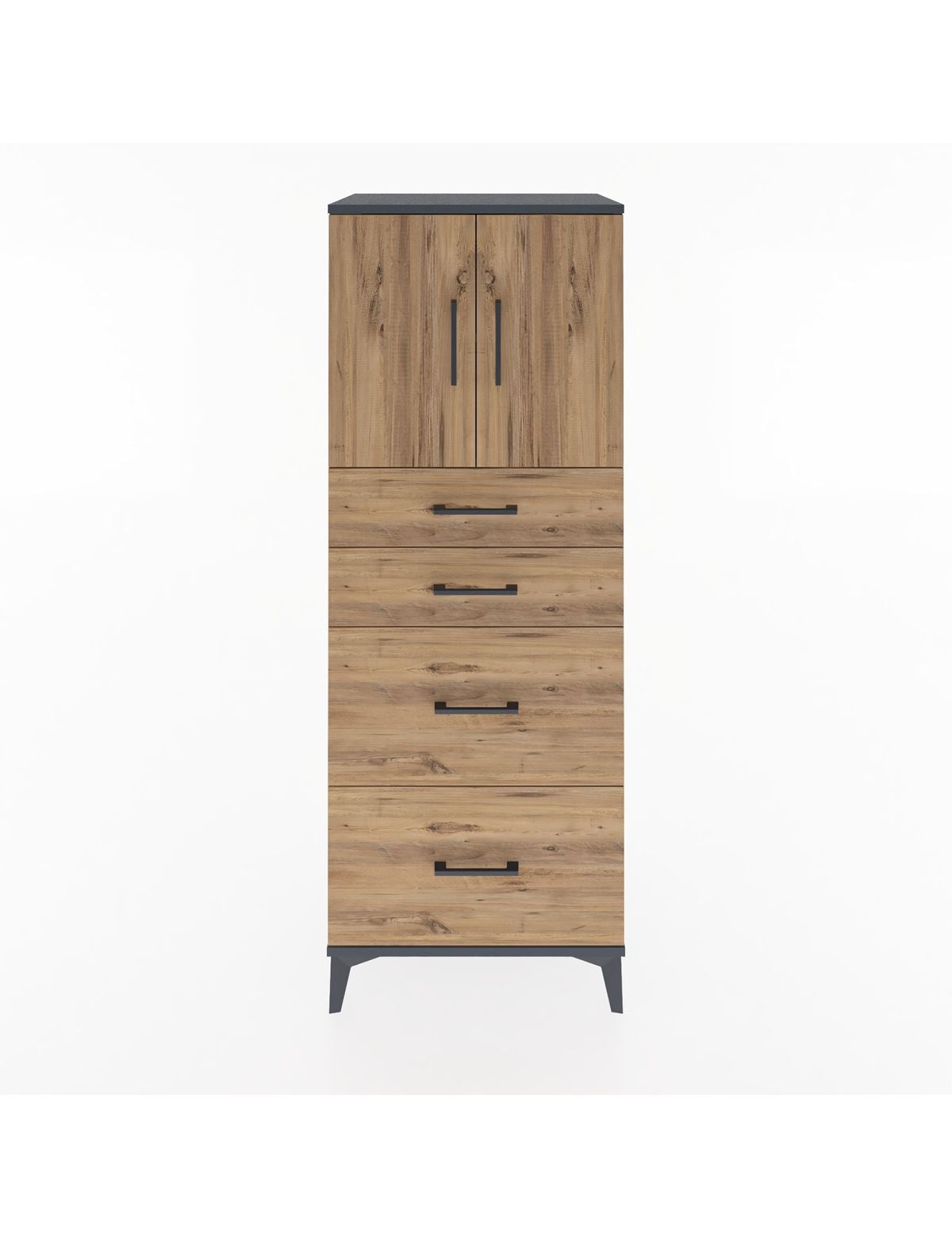 Hyperion Dolap 2 Raflı 4 Çekmeceli 2 Kapaklı 60x44x163 Antrasit-Çam