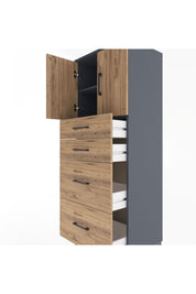 Hyperion Dolap 2 Raflı 4 Çekmeceli 2 Kapaklı 60x44x163 Antrasit-Çam