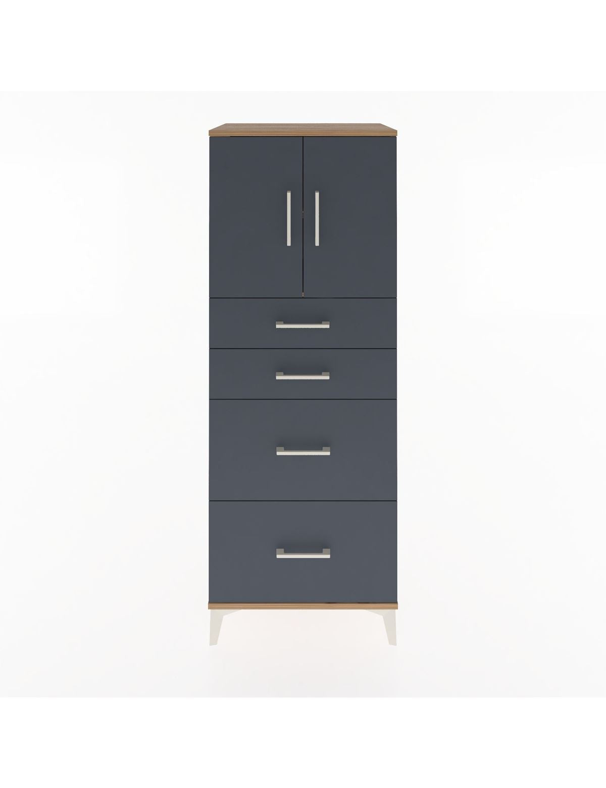 Hyperion Dolap 2 Raflı 4 Çekmeceli 2 Kapaklı 60x44x163 Çam-Antrasit