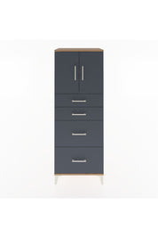 Hyperion Dolap 2 Raflı 4 Çekmeceli 2 Kapaklı 60x44x163 Çam-Antrasit